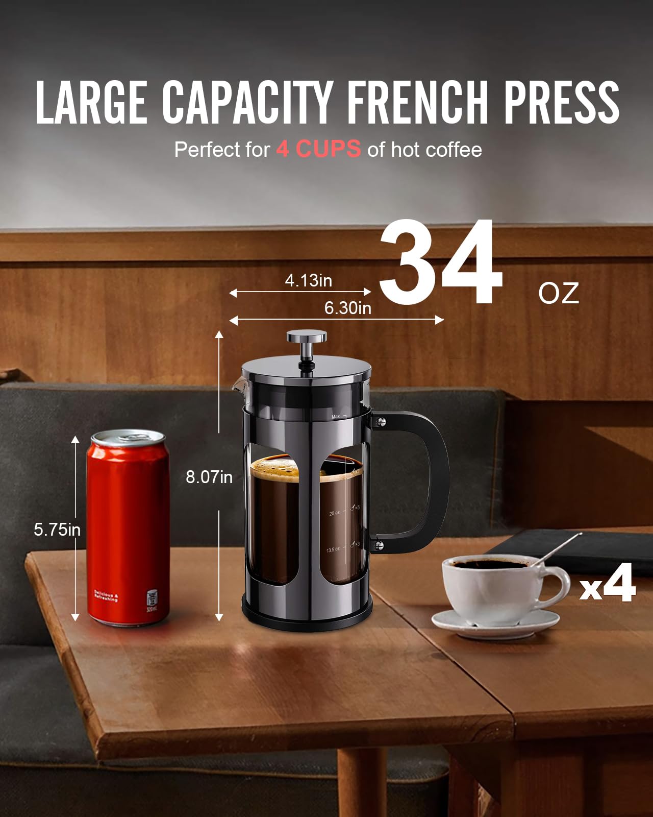 34 Ounce 1 Liter French Press Coffee Maker