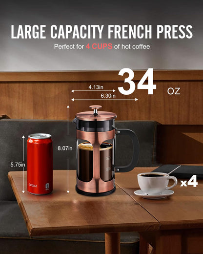 34 Ounce 1 Liter French Press Coffee Maker