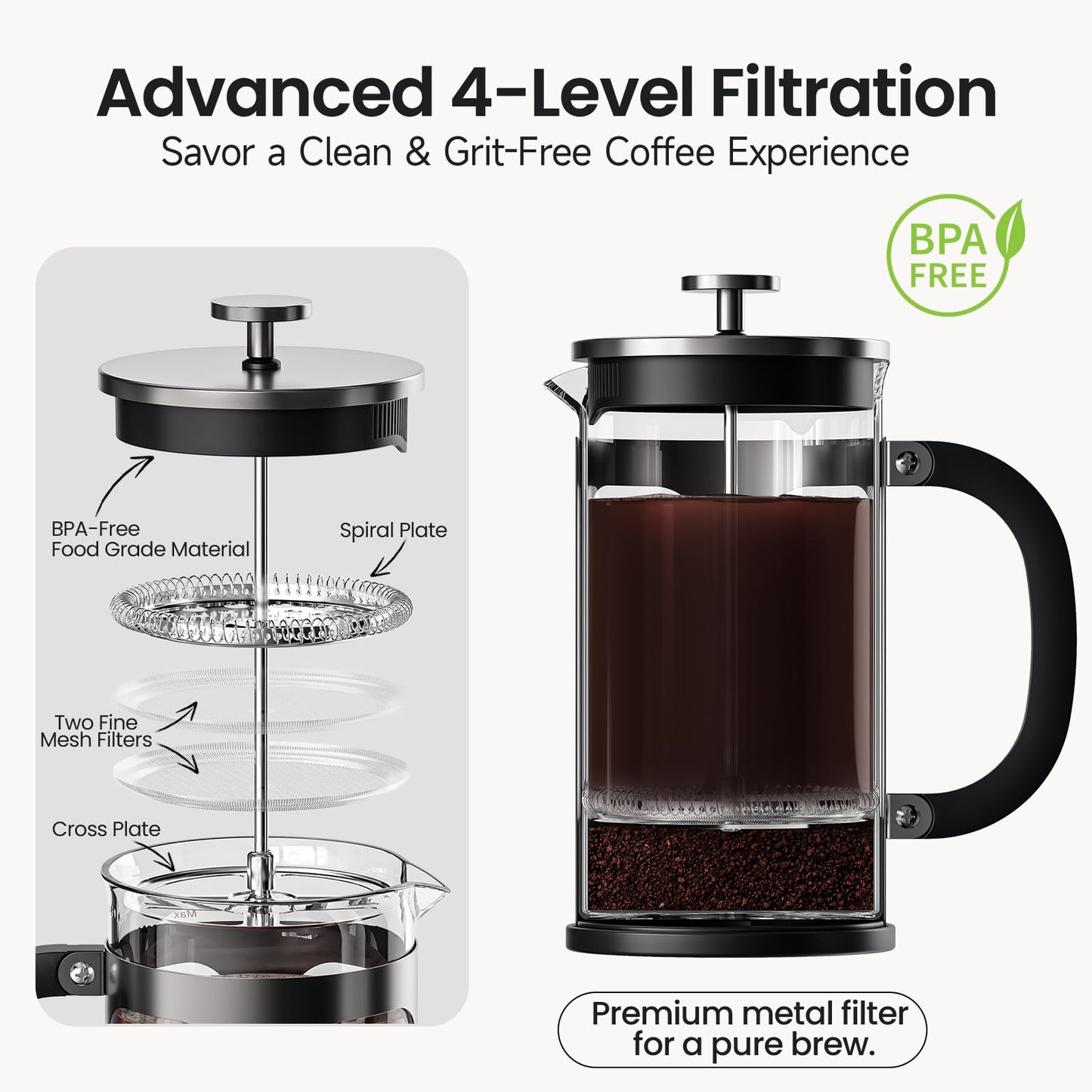 34 Ounce 1 Liter French Press Coffee Maker